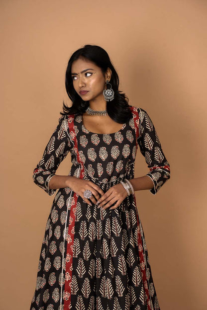 Kumud, casual block print kurta with Leaf Block Fabric - Top.