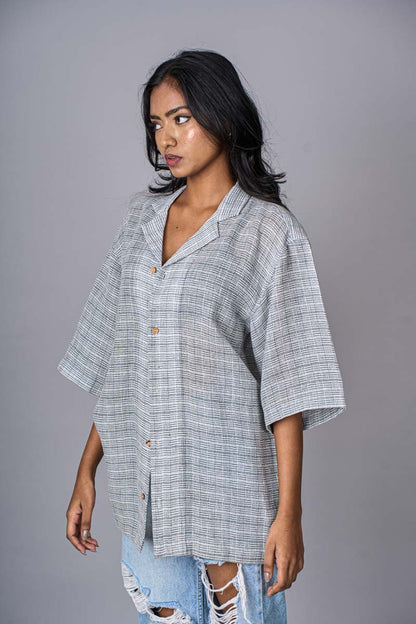 Ruksh: Jute Cotton Stone Grey Shirt 