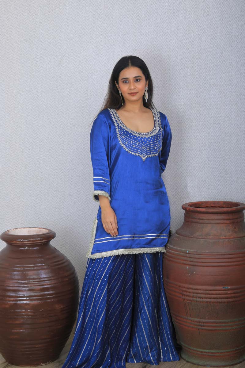 Blue Strappy Indian Traditional Outfit with a soothing embroidery