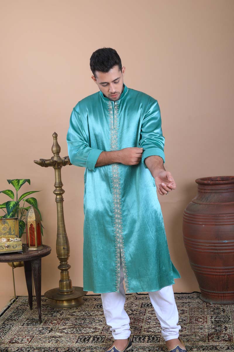 Peacock Indian traditional kurta with hand embroidery for men