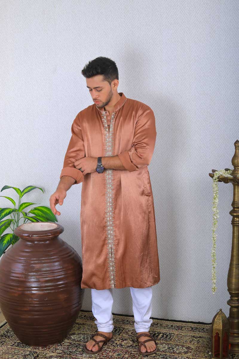 Brown Indian ethnic kurta with hand embroidery