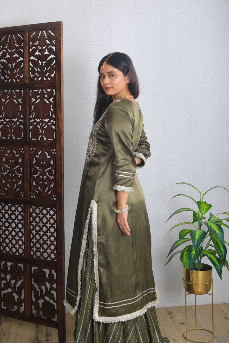 Olive Indian Traditional Kurta with a hand embroidery for women