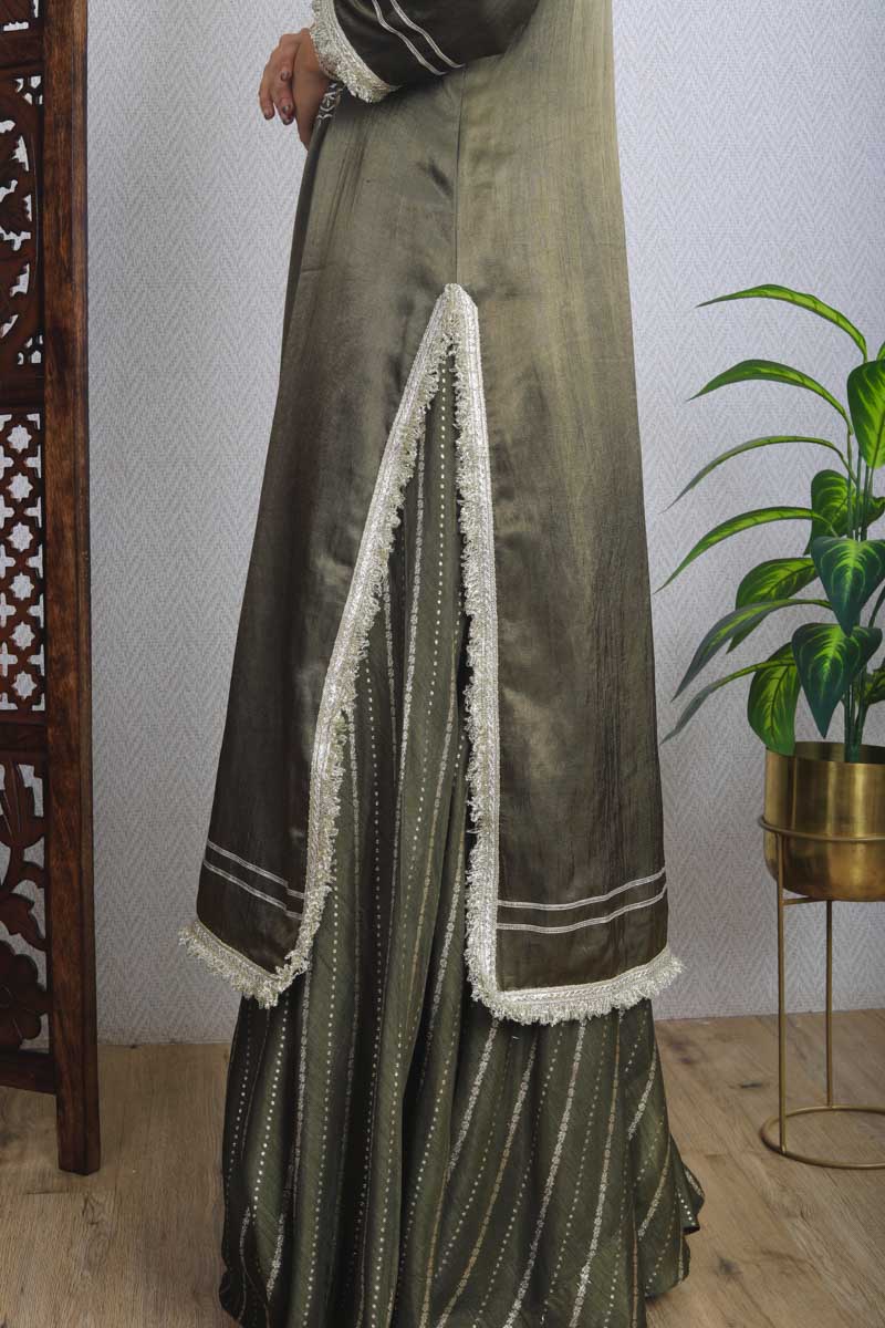 Olive Long Kurta Set with a hand embroidery for women