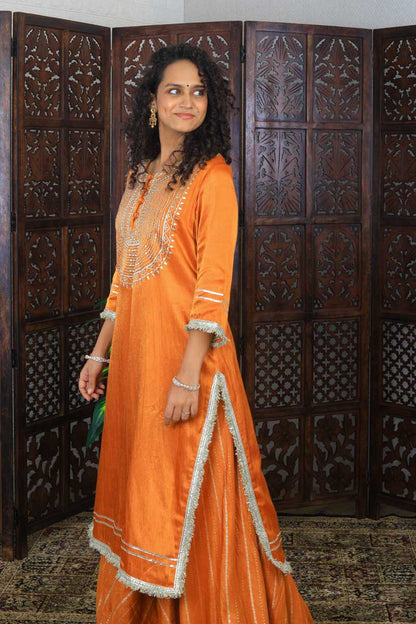 Orange Long Indian Traditional Kurta Set