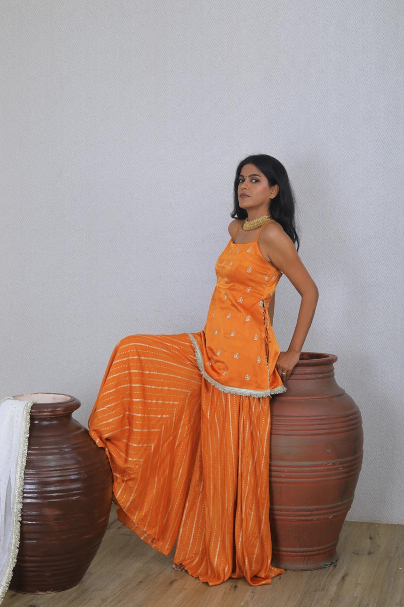 Traditional Orange Palazzo Set for Women with a white dupatta