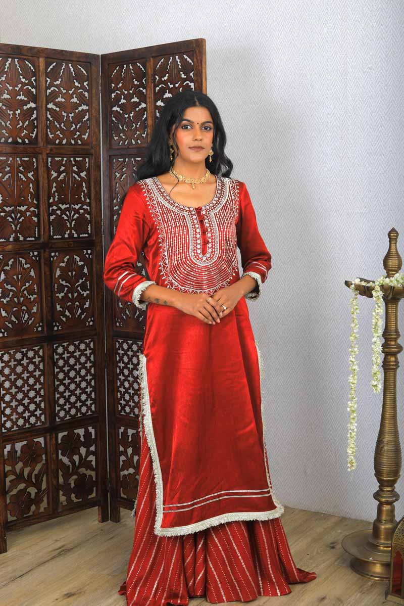 Maroon Indian Traditional Kurta with a hand embroidery for women