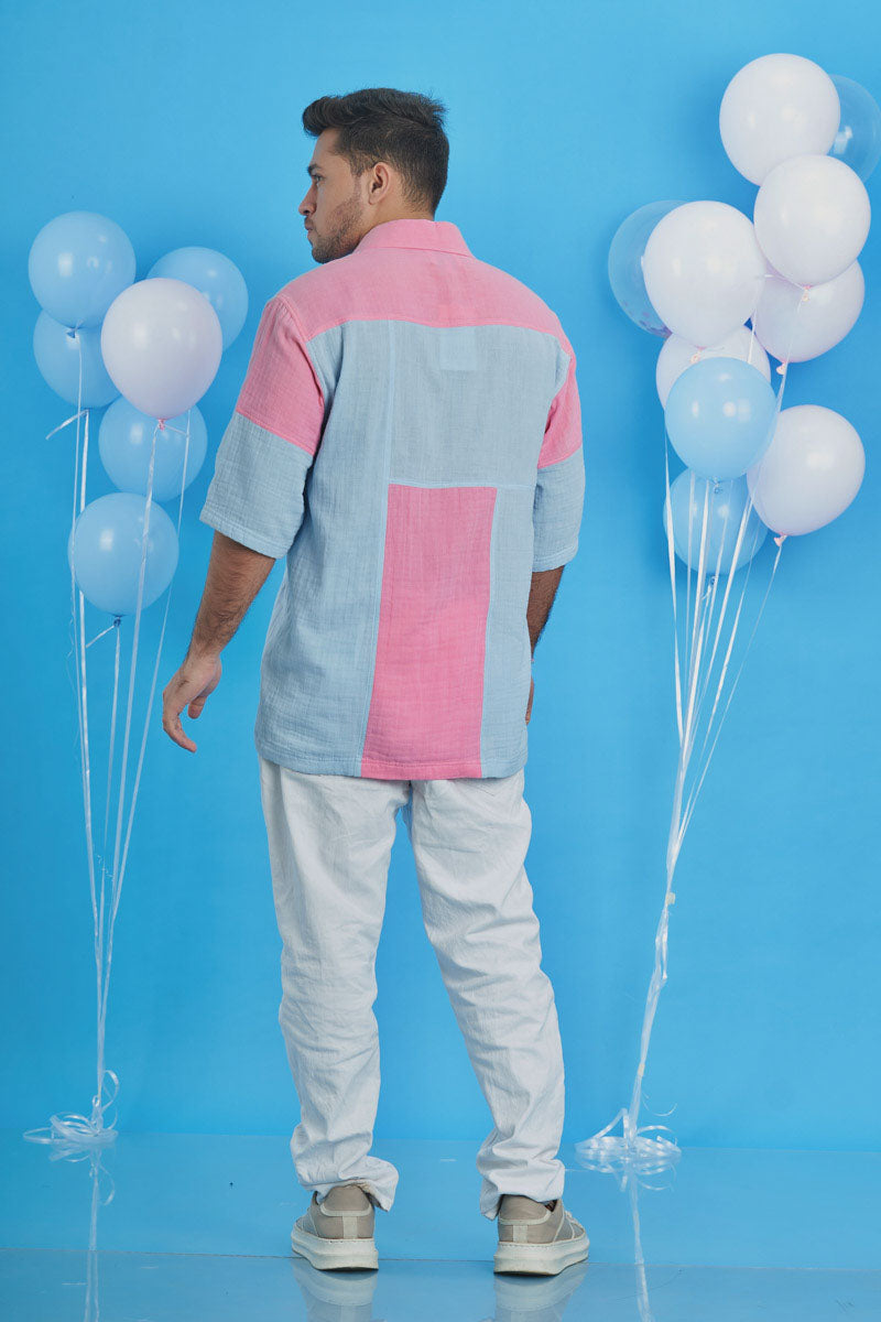 Oversized Shirt with Pink and Blue fabric patches