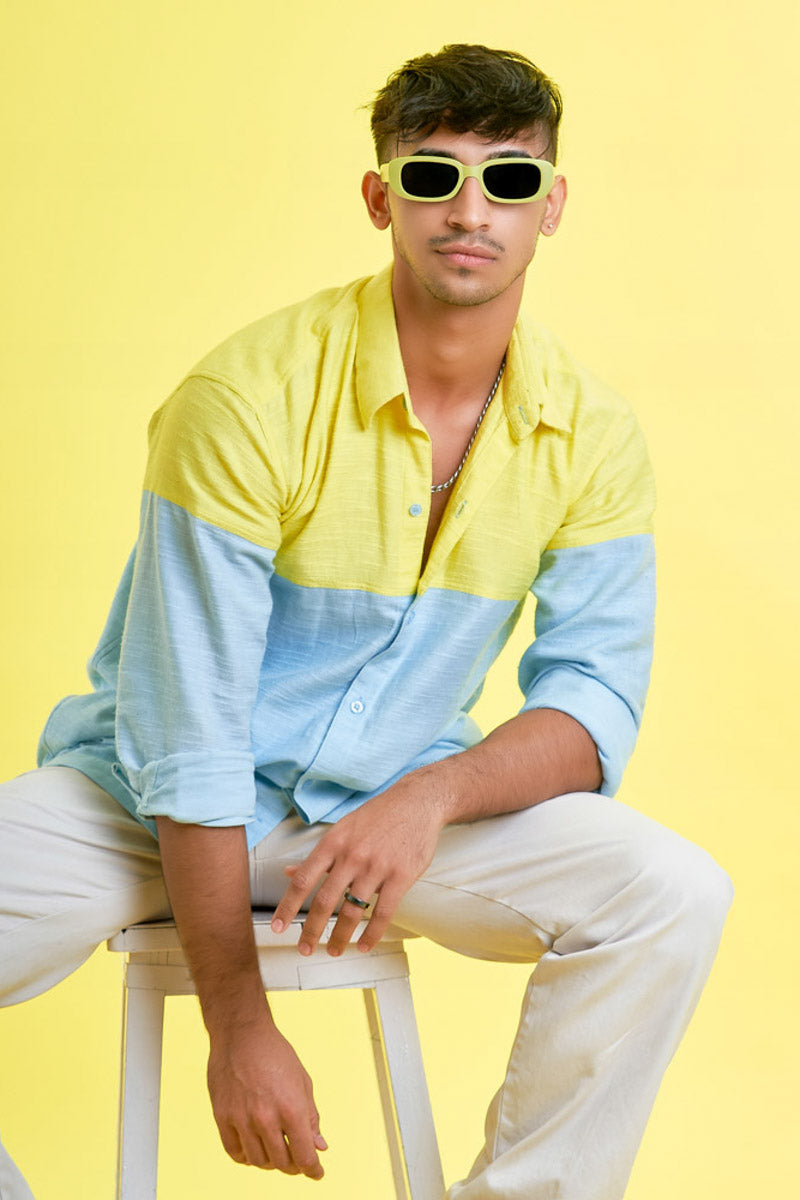 Loungewear shirt with bright yellow and blue patchwork for Men